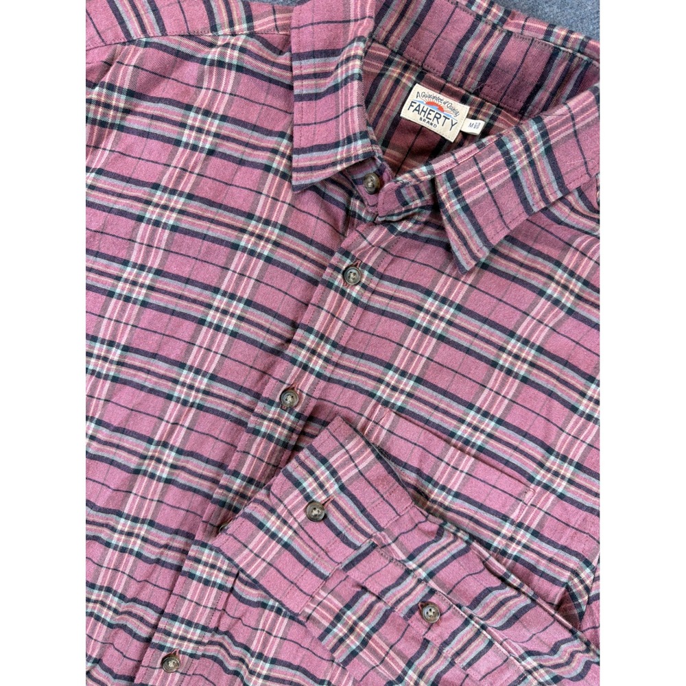 Faherty Button Down Shirt Mens Medium Pink Plaid Supima Long Sleeve Oxford
